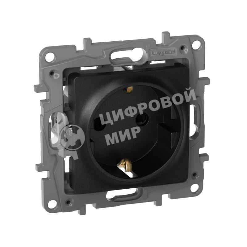 Механизм розетки 1-м СП Etika 2К+З 16А защ. шторки с заземл. винт. зажимы антрацит Legrand 672622