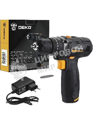 Дрель-шуруповерт Deko GCD12DU, 12 В, 2 Ач, 32 Нм, щеточный, ударный