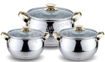 Набор посуды Kelli KL-4206 6 пред.(Кастрюля с жаропрочной стекл. крышкой 2.1 л. Кастрюля с жаропрочной стекл. крышкой 3 л. Кастрюля с жаропрочной стекл. крышкой 4 л. Высококачественная нерж. сталь 18/10. 5-ти слойное капсульное дно.)