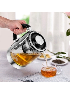 Чайник электрический Kitfort KT-6116 1.7 л, 2200 Вт, нержавеющая сталь/черный (корпус: стекло)