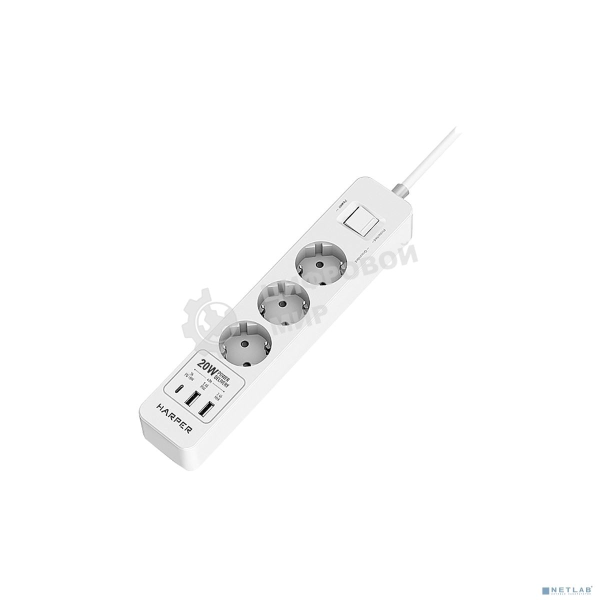 Удлинитель с USB зарядкой Harper UCH-440 White PD3.0