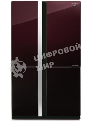 Холодильник Sharp SJ-GX98PRD темно-бордовый стекло трехкамерный Side by Side 394/211л морозилка снизу, No Frost, Side by Side