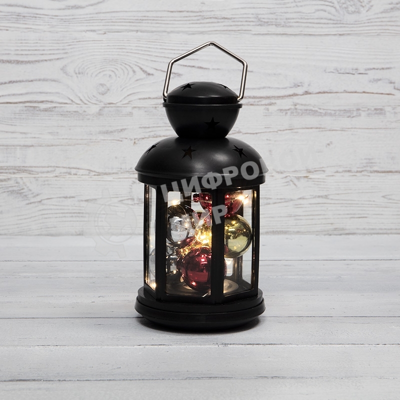 Декоративный фонарь Neon-night с шариками 12х12х20,6 см, черный корпус, теплый белый цвет свечения