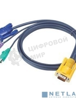 Кабель ATEN KVM Cable 2L-5203P Кабель для KVM: 2xPS/2(m)+DB15(m) (PC) -на- SPHD15(m) (KVM), 3м