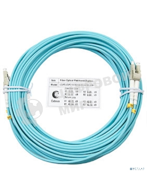 Коммутационный шнур оптический Cabeus Tight Buffer, Duplex LC/LC, OM3 50/125, LSZH, 25м, d= 3мм, серый хвостовик, аква