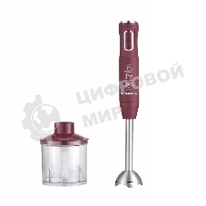 Блендер погружной Willmark WHB-1250PS (500Вт,рег.скор,турбо режим,Soft touch, измельчитель,бордовый)