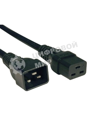 Кабель питания IEC 320 C19 - IEC 320 C20 (3x1.5), 16A, прямая вилка, 1м, черный Hyperline PWC-IEC19-IEC20-1.0-BK