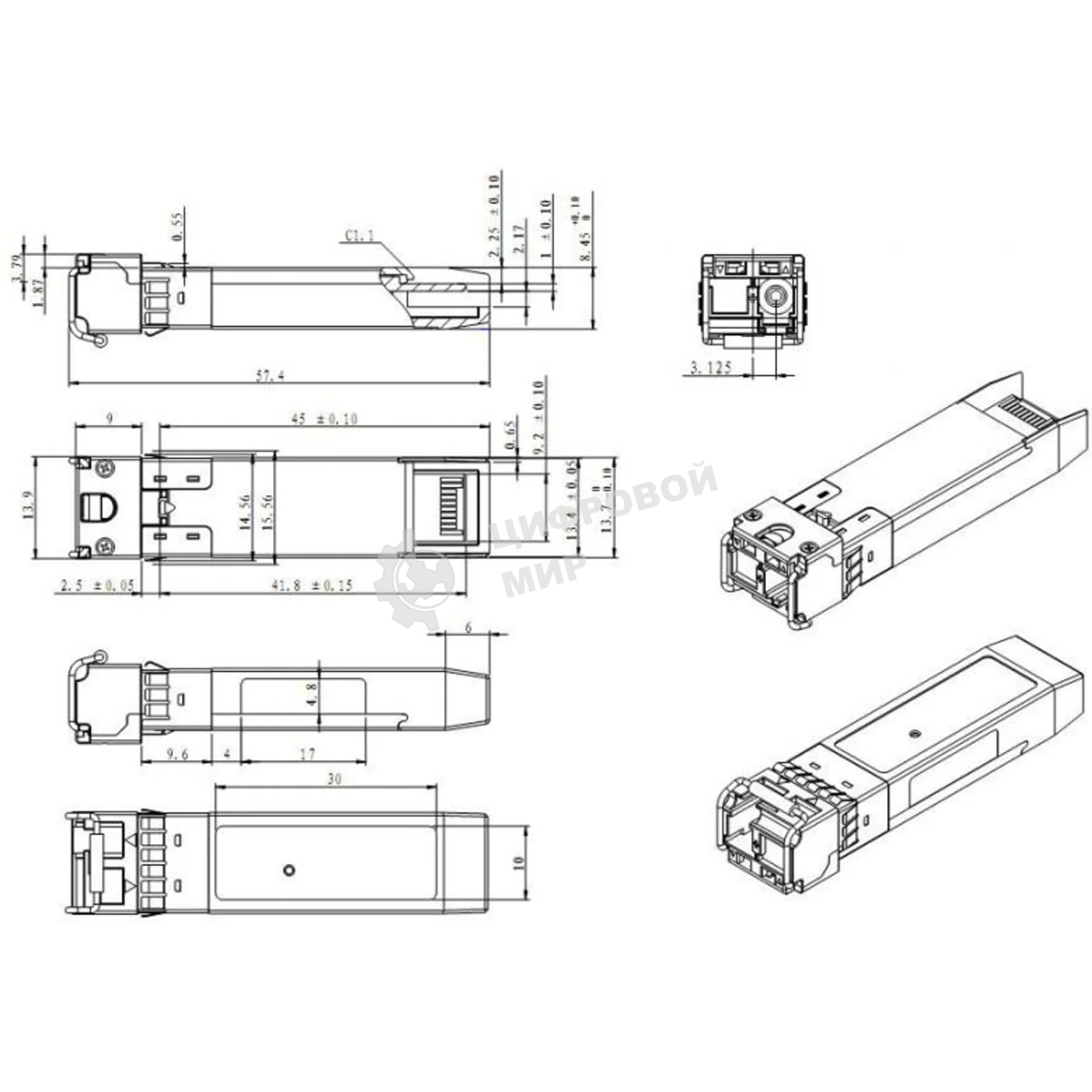 Модуль SNR SFP+ WDM, дальность до 3км (5dB), 1330нм