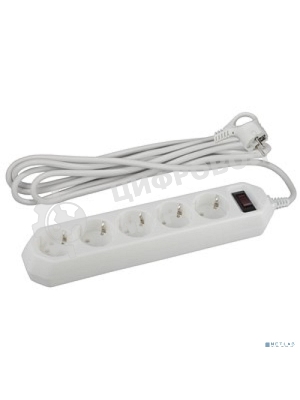 Сетевой фильтр ЭРА USF-5es-5m-W (белый) с заземл, 3x0,75 мм2, с выкл, 5 гн, 5 м защита от короткого замыкания, от перегрузки, от импульсных помех