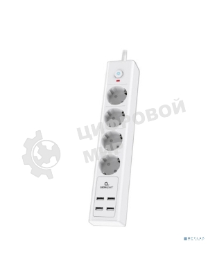 Сетевой фильтр Cablexpert Exnovo EXN-4-U4-W-2, 4 р, 16А, 4хUSB, 3.4A, 2 м, ур.защиты 4+, белый, коробка