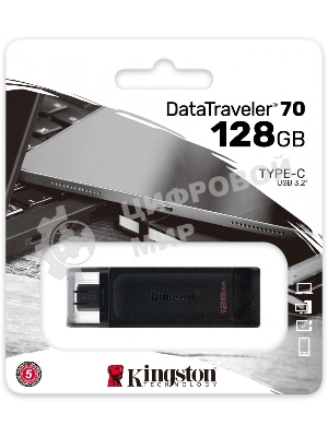 Флешка USB Kingston DataTraveler DT70 (DT70/128Gb), 128Gb, USB Type-C 3.2, R/W 70/45, черный
