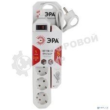 Сетевой фильтр ЭРА USF-5es-5m-W (белый) с заземл, 3x0,75 мм2, с выкл, 5 гн, 5 м защита от короткого замыкания, от перегрузки, от импульсных помех