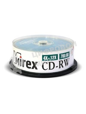 Диск CD-RW Mirex 700 Mb, 12х, Cake Box (25), (25/300)