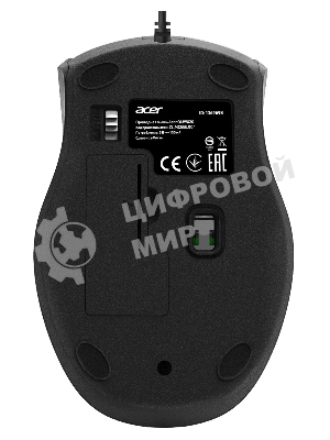 Мышь проводная Acer OMW020 черный, 1600 dpi, USB, кнопки - 4