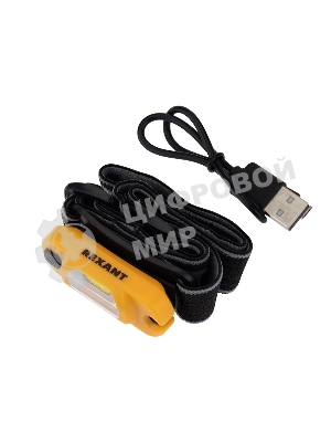 Налобный фонарь Rexant поворотный на шарнире 100%, 50%, красный свет, пульсирующий красный; встроенный аккумулятор, (USB кабель в комплекте)