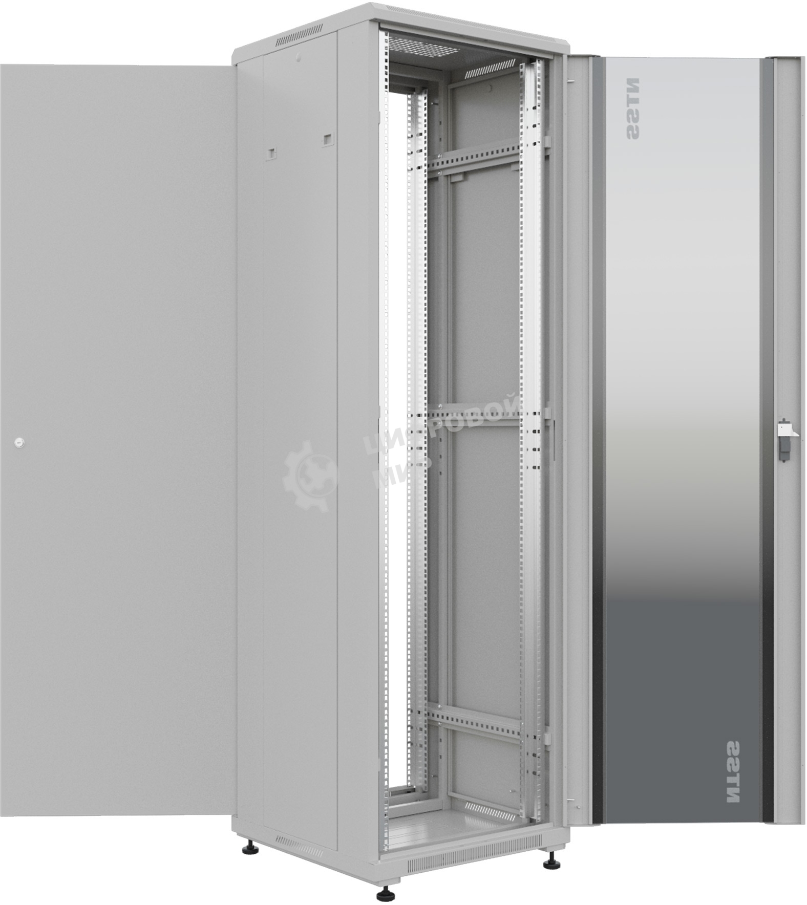 Шкаф серверный NTSS Премиум (NTSS-R42U6060GS) напольный 42U 600x600 мм пер. дв. стекл. металл 900 кг серый IP20 сталь