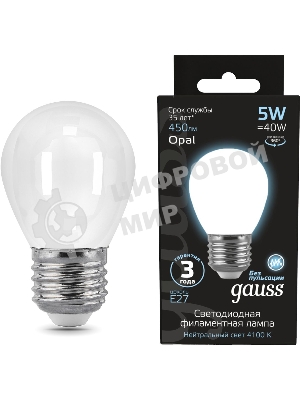 Лампа светодиодная Filament Шар E27 5Вт 4100К OPAL GAUSS 105202205