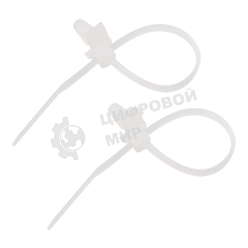 Хомут-стяжкa нейлоновая с крепежным пистоном Rexant 100x2,5 мм, ø2,4 мм, белая, упаковка 100 шт.
