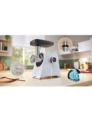 Мясорубка электрическая Bosch MFWS420W белый, 1900 Вт, 2.5 кг/мин, реверс, насадки - 3