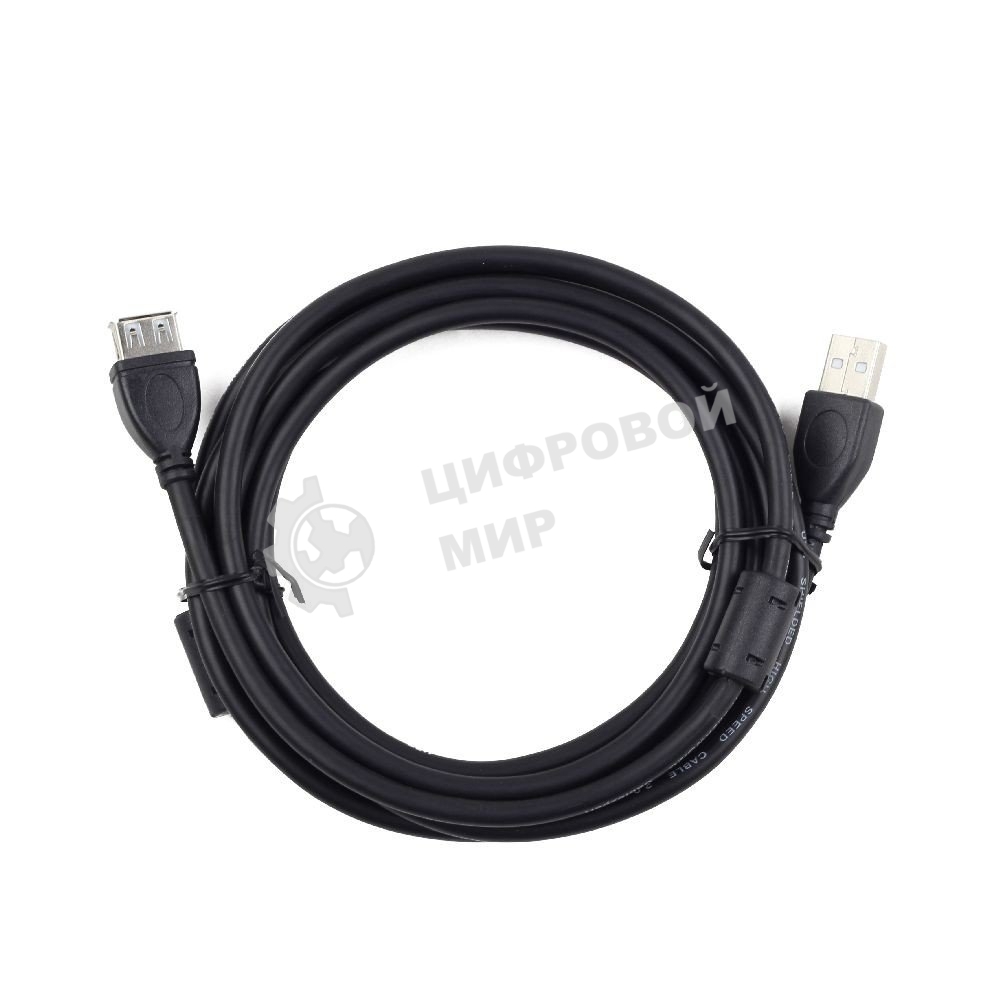 Кабель Gembird/Cablexpert USB 2.0 Pro AM/AF, 3м, экран, 2феррит.кольца, черный, пакет