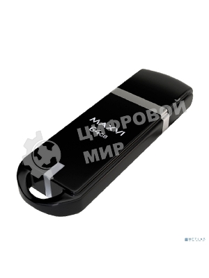 Флешка USB R/W Maxvi P3 64Gb USB 2.0 black, монолит с колпачком, ABS пластик