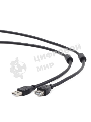 Кабель Gembird/Cablexpert USB 2.0 Pro AM/AF, 3м, экран, 2феррит.кольца, черный, пакет