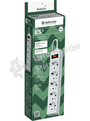 Сетевой фильтр Defender ES, 5.0 м, 5 розеток белый