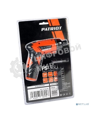 Отвертка аккумуляторная PATRIOT PS 136Li Li-Ion, 3.6 В/1,5 Ач, Реверс, 200 об/мин, 3,5 Нм, патрон: НЕХ 1/4