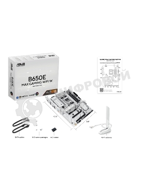 Материнская плата ASUS B650E MAX GAMING WIFI W, AM5, AMD B650, 4xDDR5, 4xSATA, 3xM.2, 1xPCIe 5.0 x16, 1xPCIe 4.0 x4, 2xPCIe 3.0 x1, 1xDP, 1xHDMI, 1x2.5Gb LAN, Wi-Fi 6E, Bluetooth 5.3, 1xUSB-C 10Gbps, 3xUSB-A 10Gbps, 2xUSB-A 5Gbps, 2xUSB-A 2.0, 3x3.5 мм, 7.1, ATX