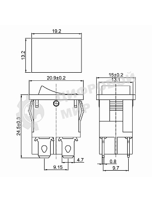 Выключатель клавишный Rexant 250V 6А (4с) ON-OFF черный Mini