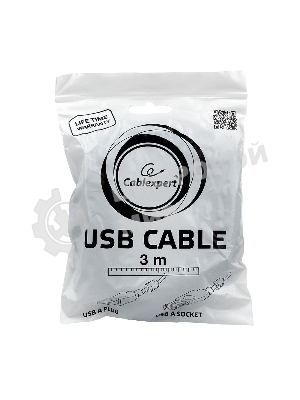 Кабель Gembird/Cablexpert USB 2.0 Pro AM/AF, 3м, экран, 2феррит.кольца, черный, пакет