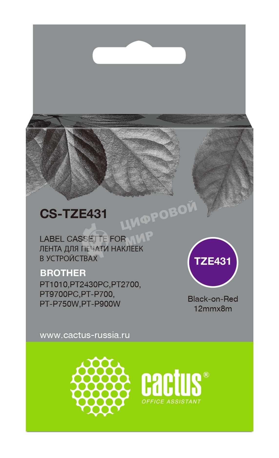 Картридж ленточный Cactus CS-TZE431 черный шрифт, красный фон (12 мм, 8 м) для Brother 1010/1280/1280VP/2700VP