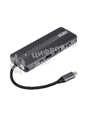 USB-концентратор HIPER Docking station USB-C HUB 11in1 (1*USB-C 100W PD, 1*HDMI 4K@60Hz, 2*DP 4K@60Hz, 2*USB-A 3.0 (5Gbps data), 1*USB-C 3.0 (5Gbps data), 1*microSD, 1*SD, 1*3.5мм audio, 1*RJ45 GB)