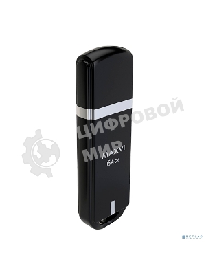 Флешка USB R/W Maxvi P3 64Gb USB 2.0 black, монолит с колпачком, ABS пластик