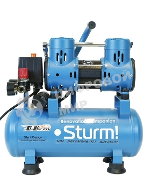 Компрессор воздуш Sturm! AC93210OL.безмасл.бесшумн. 900Вт,10л,2750об/мин,180л/мин,8бар