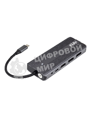 USB-концентратор HIPER Docking station USB-C HUB 11in1 (1*USB-C 100W PD, 1*HDMI 4K@60Hz, 2*DP 4K@60Hz, 2*USB-A 3.0 (5Gbps data), 1*USB-C 3.0 (5Gbps data), 1*microSD, 1*SD, 1*3.5мм audio, 1*RJ45 GB)