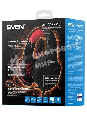 Игровые стереонаушники с микрофоном SVEN AP-G988MV, черный-красный Игровые стереонаушники с микрофоном SVEN AP-G988MV, черный-красный