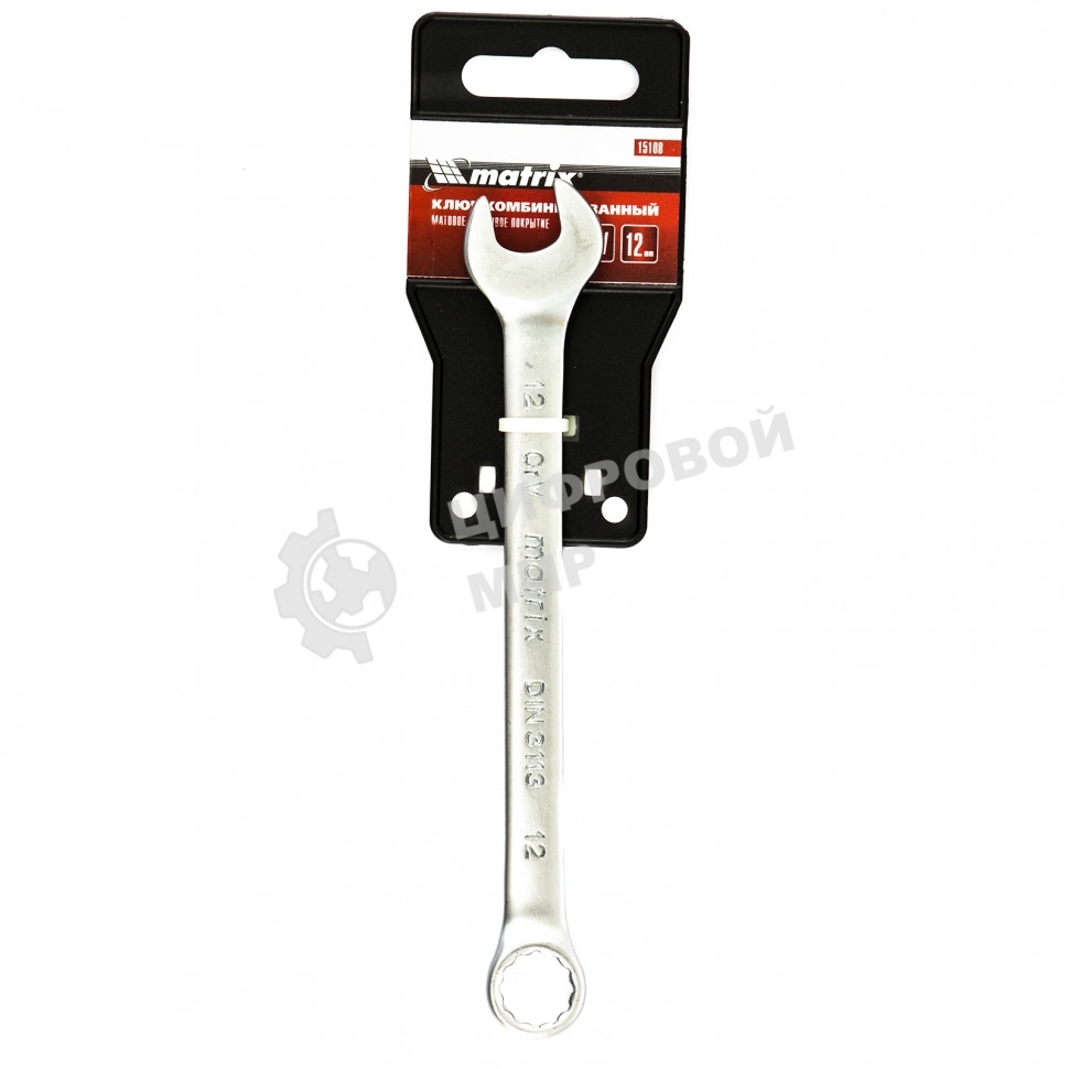Ключ комбинированный Matrix, 12 мм, CrV, матовый хром