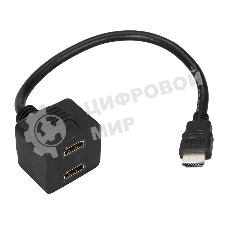 Переходник Rexant штекер HDMI - 2 гнезда HDMI с проводом, черный (10 шт./уп.)