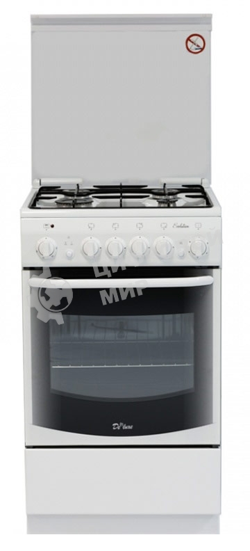 Плита комбинированная De Luxe 5040.20ГЭ (КР) ЧР белый, конфорок 4 шт, духовка 43 л, электроподжиг, 50 см x 85 см x 50 см