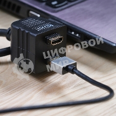 Переходник Rexant штекер HDMI - 2 гнезда HDMI с проводом, черный (10 шт./уп.)