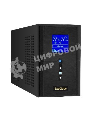 Источник бесперебойного питания ExeGate SineTower SN-1500.LCD.AVR.2SH.1C13.USB 1500VA/1200W, чистая синусоида, LCD дисплей, AVR, 2*Schuko+1*C13, USB, линейно-интерактивный, черный