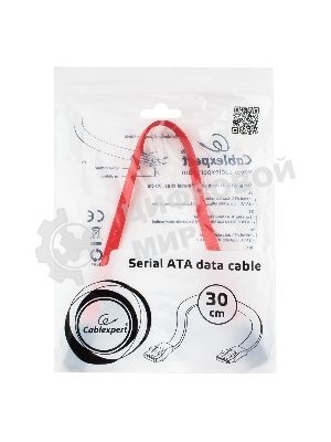Кабель интерфейсный SATAIII Cablexpert CC-SATAM-DATA-0.3M, 30 см, 7pin/7pin, защелка, пакет
