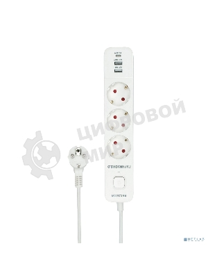 Сетевой фильтр Гарнизон EPS-3-CU2-W-2 2.0 Мультипорт 3 р, 10А, 1xType-C PD, 2 х USB QC, 2 м, ур.защиты 2+, белый, пак (21448)
