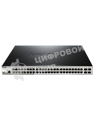 Коммутатор D-Link DGS-1210-52P/ME/B1A, L2 Managed Switch with 48 10/100/1000Base-T ports and 4 1000Base-X SFP ports (8 PoE ports 802.3af/802.3at (30 W), 16 PoE ports 802.3af (15,4 W), PoE Budget 193 W). 16K Mac