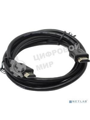 Кабель HDMI C-HM-HM-1.8M Wize, 1.8 м, v.2.0, 19M/19M, позол.разъемы, экран, черный, пакет