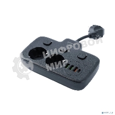 Сетевой удлинитель Amper 0,2 м, 2 розетки, 3*0,75 мм, 10А, 2500 Вт, 3usb, 1 Type-C, 3кн, черный.