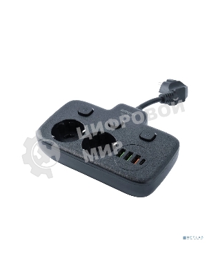 Сетевой удлинитель Amper 0,2 м, 2 розетки, 3*0,75 мм, 10А, 2500 Вт, 3usb, 1 Type-C, 3кн, черный.