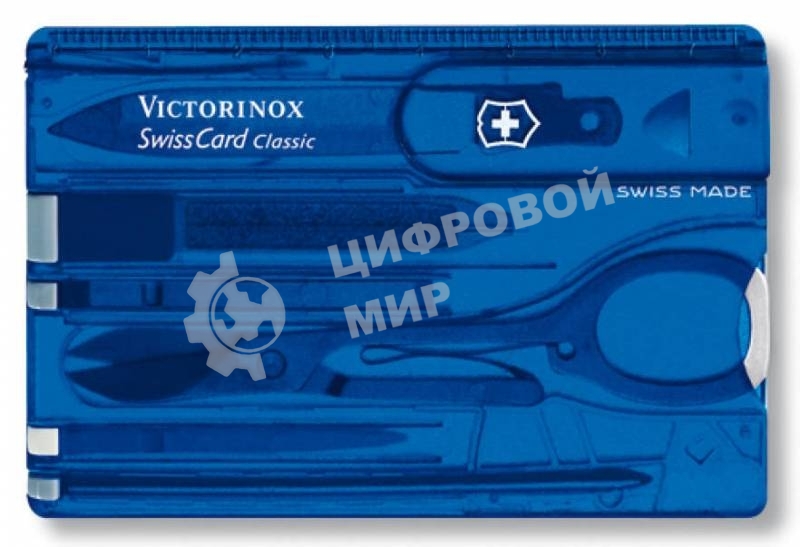 Швейцарская карта Victorinox SwissCard Classic (0.7122.T2) синий полупрозрачный коробка подарочная