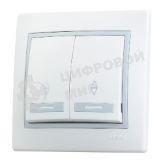 Выключатель LEZARD 701-0215-106серия скр.проводки Мира проходной двойной белый с серой вставкой